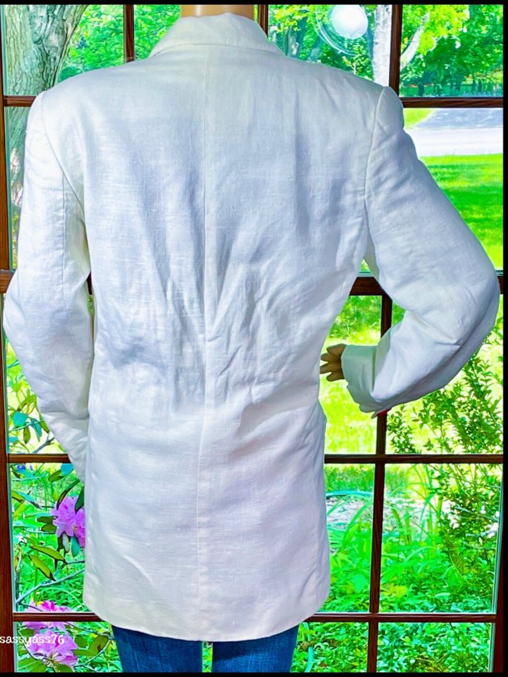 ▪️VTG▪️HARVE BENARD by BENARD HOLTMAN▪️White Color Block Linen Blazer Jacket - Picture 2 of 10